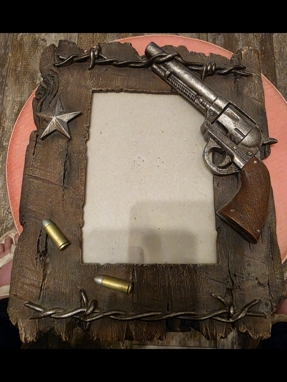 Rustic Western Revolver Photo Frame - Brown